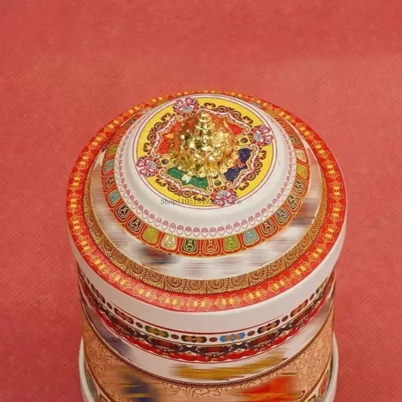 Tibetan Alloy Electric Turns Gold Wheel Household Buddhist Hall Ornaments Purify Body Mind Rotating Bucket Religious Decoration