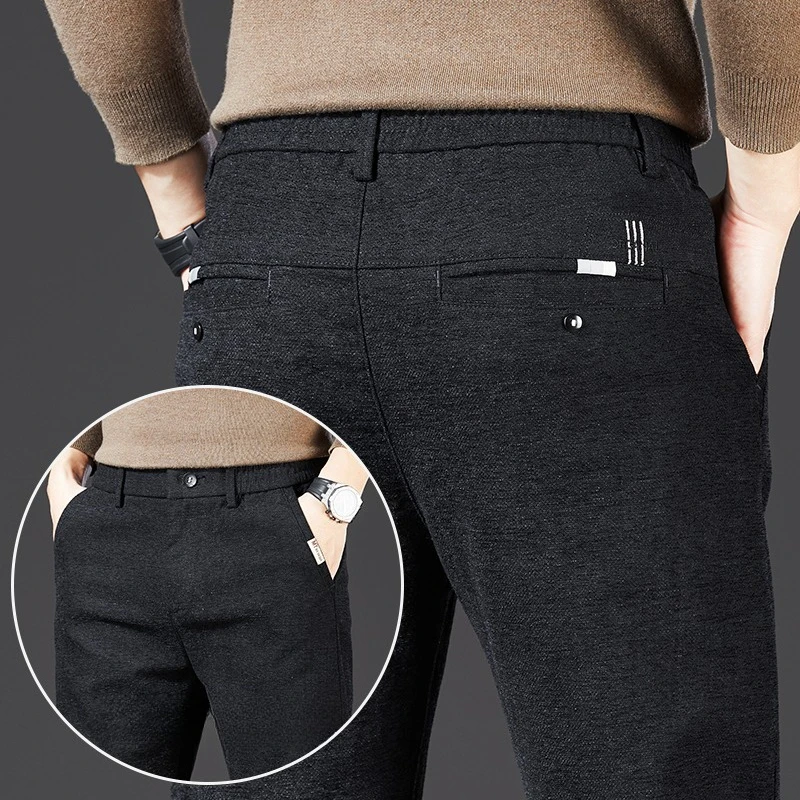 

Осенние и зимние повседневные брюки с начесом для мужчин, деловые прямые узкие брюки, высококачественные удобные верблюжьи брюки