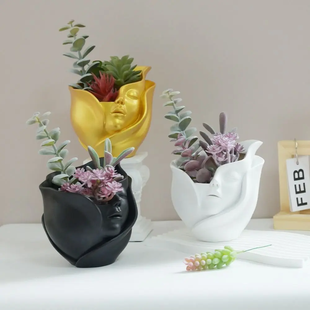 Resin Human Face Vase Aesthetic European Style Character Plant Pot Handicraft Abstract Hydroponic Flower Holder Dried Flower