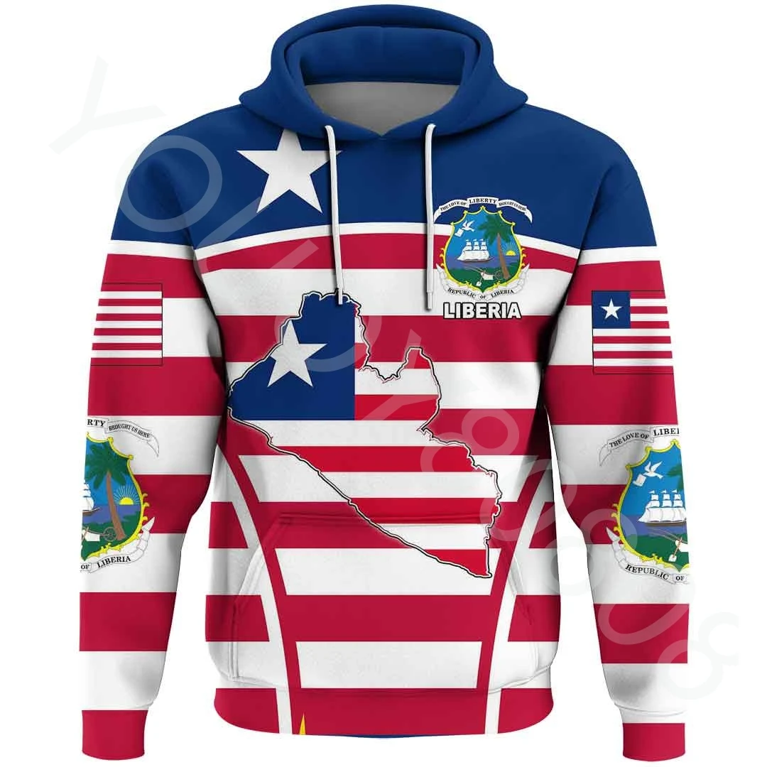 Autumn and Winter Africa Zone Hoodie Liberia Active Flag Hoodie Retro Harajuku Sports Leisure Print Zipper Hoodie Sweatshirt