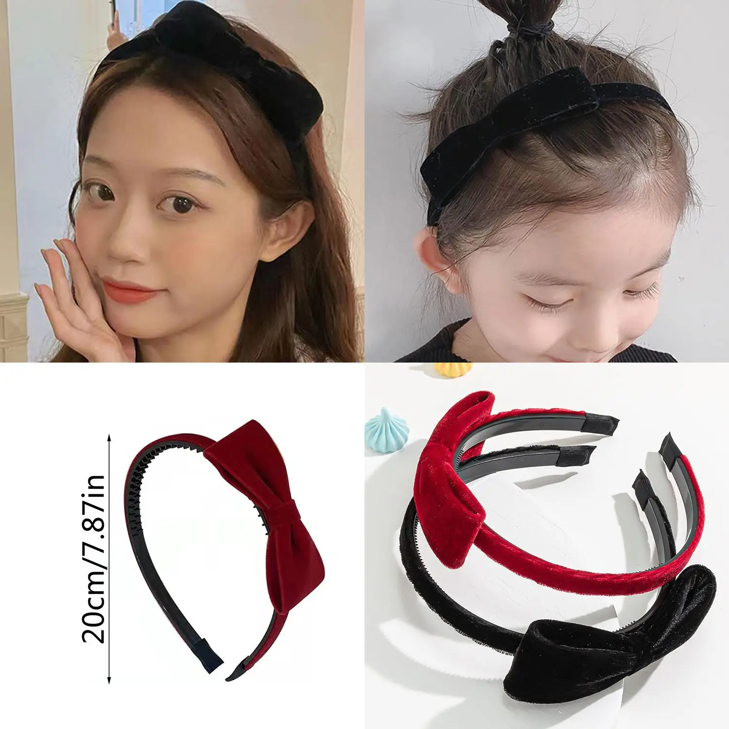 Women Velvet Bowknot Hairbands Red Black Elegant Party Headbands Korean Headwear Vintage Head Hoop Photo Props Accessories