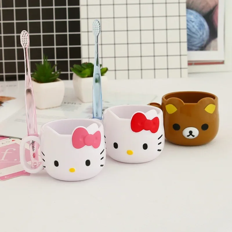 Sanrio Anime Toothbrush Cup Hello Kitty Kawii Girls Home Toothbrush Wash Cup Children Ring Handle Light Toothbrush Cup