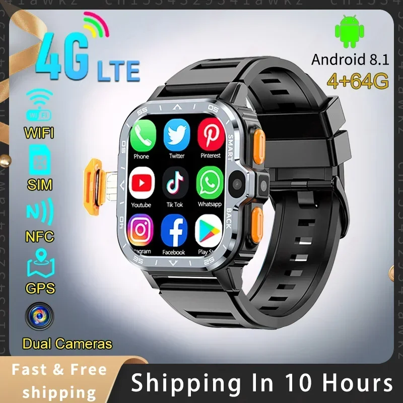 New Smartwatch for Men 4G LTE with GPS Tracker That Combines Video Voice and Wi-Fi Call Messaging NFC 2 Cameras Men Smart Watch