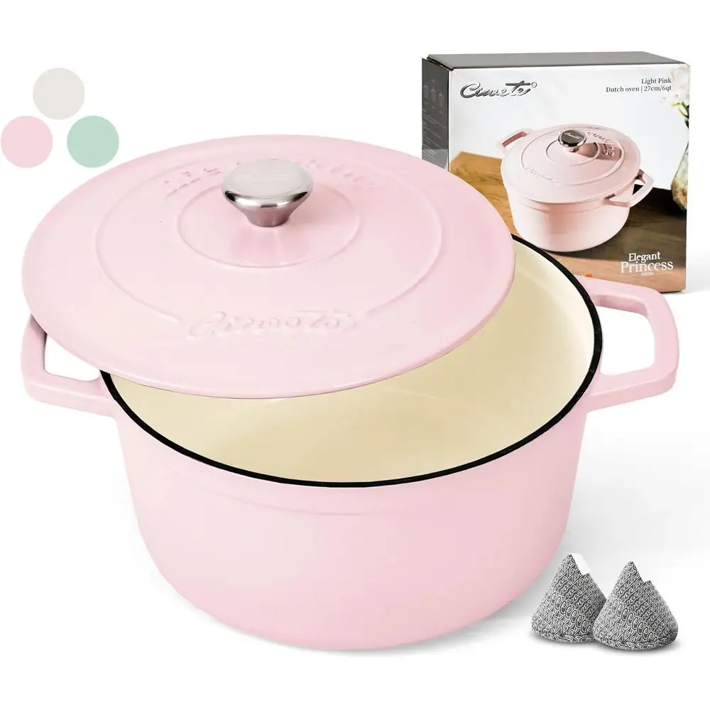 

6 QT Dutch Oven Pot with Lid, Enameled Cast Iron Dutch Oven or Bread Mg, Braiser, Cooking, Dual Handles, Oven Sae up to 500° or