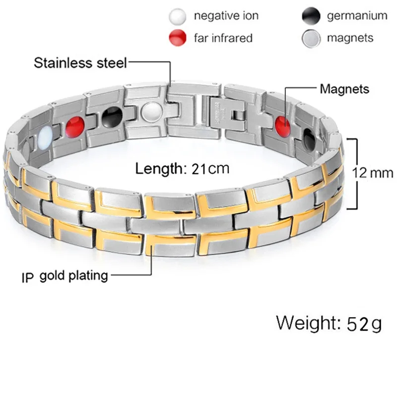 Gold Silver Color Magnetic Bracelet Men Stainless Steel Energy Germanium Magnet Health Women Hand Chain Bracelets Dropshipping