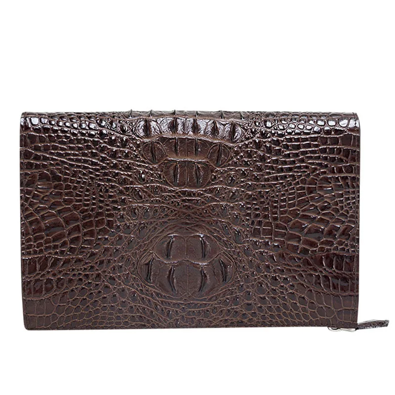 Men's Zippered Handbag Trendy Embossed Crocodile Pattern Large Capacity Cowhide Handbag Bags Real Women  Genuine Leather Wallets