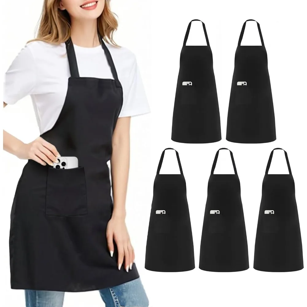 

Комплект из 5 черно-белых фартуков шеф-повара, фартук для приготовления пищи с карманом для мужчин и женщин, кухонный рабочий фартук для официанта, официантки, парикмахера