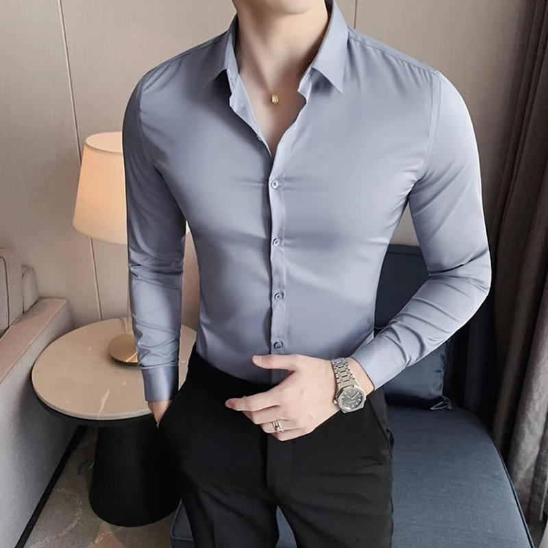 

11 Colors Men Dress Shirt Autumn Business Long Sleeved Formal Solid Male Shirts Trendy Party Slim Fit Camisa Social Masculina