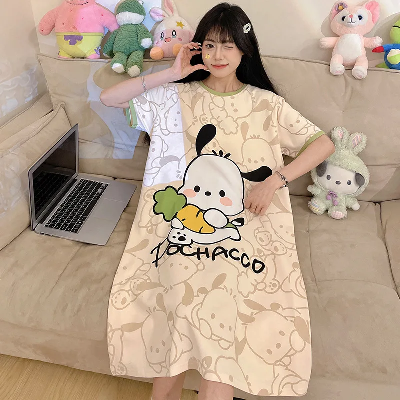 

Sanrio Cartoon Plus Size Pajamas Hello Kitty Pochacco Anime Girl Summer Nightdress Comfortable Ventilate At Home Loose Pajamas