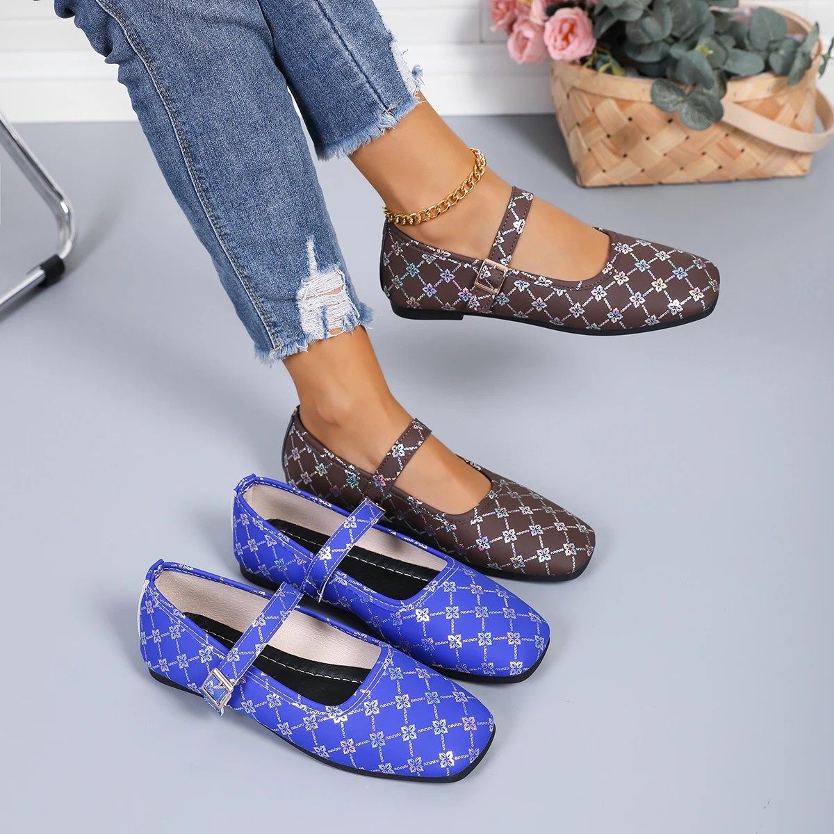 Spring and Autumn Elegant Square Bow Sexy Low Heel Flat Shoes Mary Jane Shoes Fashionable best Selling New Comfortable Mom Shoes