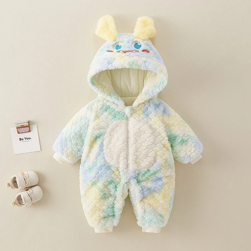 Baby Winter Cute Cartoon Rainbow Fur Jumpsuit Cotton Clothing Baby Cotton Warm Outdoor Clothes Hooded Rompers