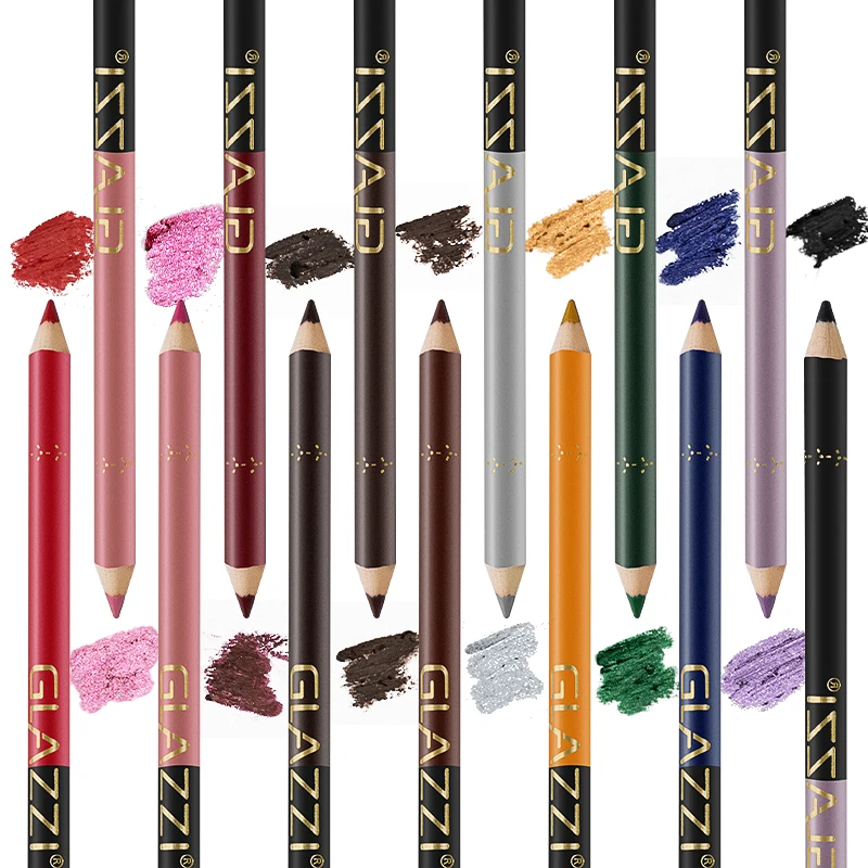 

Wooden 12 Colors Multi-functional Lipliner Eyeliner Eyeshadow Pencil Waterproof Highlighter With Brush Makeup Set TSLM1