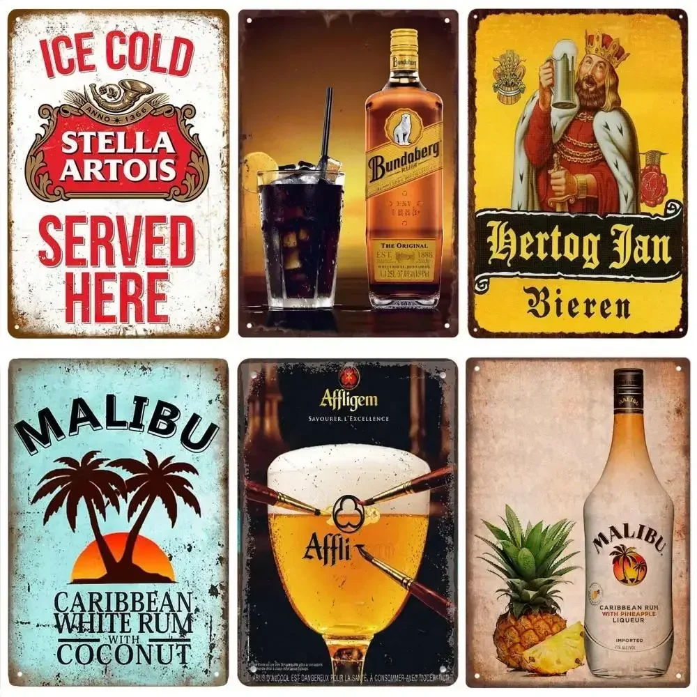 Retro Beer Brand MALIBU Wine Metal Poster Whiskey Plaque Vintage Tin Sign Wall For Pub Club Bar Man Cave Decorative Plates Decor