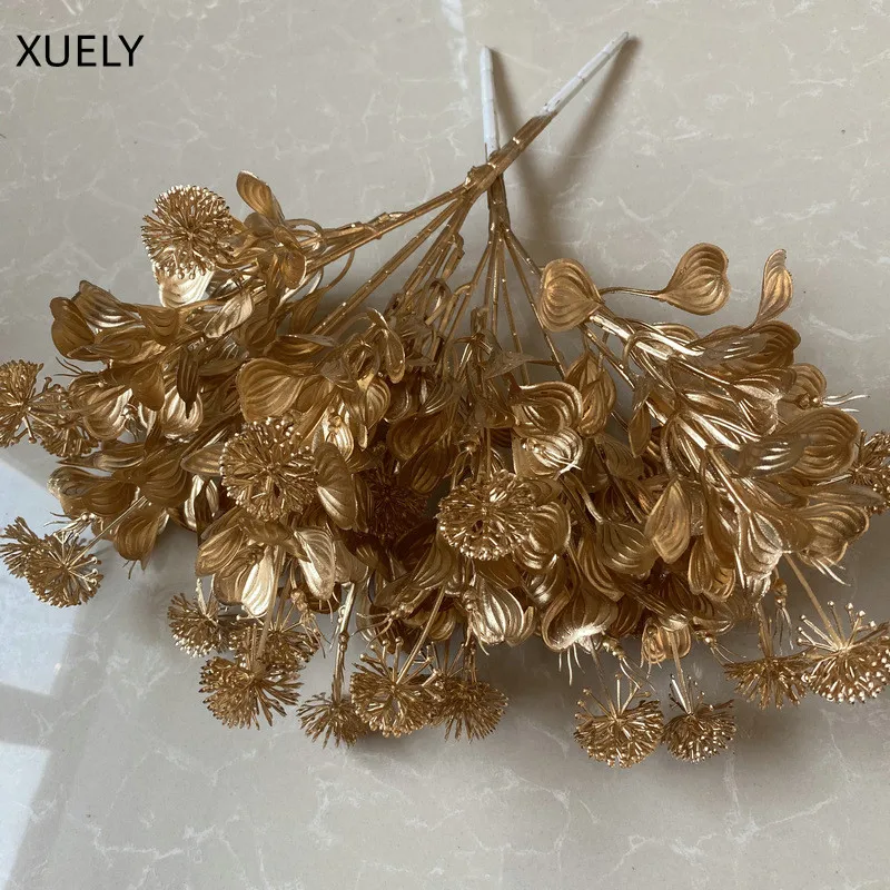 Golden Series Artificial Flowers Eucalyptus Hydrangea Leaf Wedding Floral Arrangement Decor Christmas Home Fake Plants Props