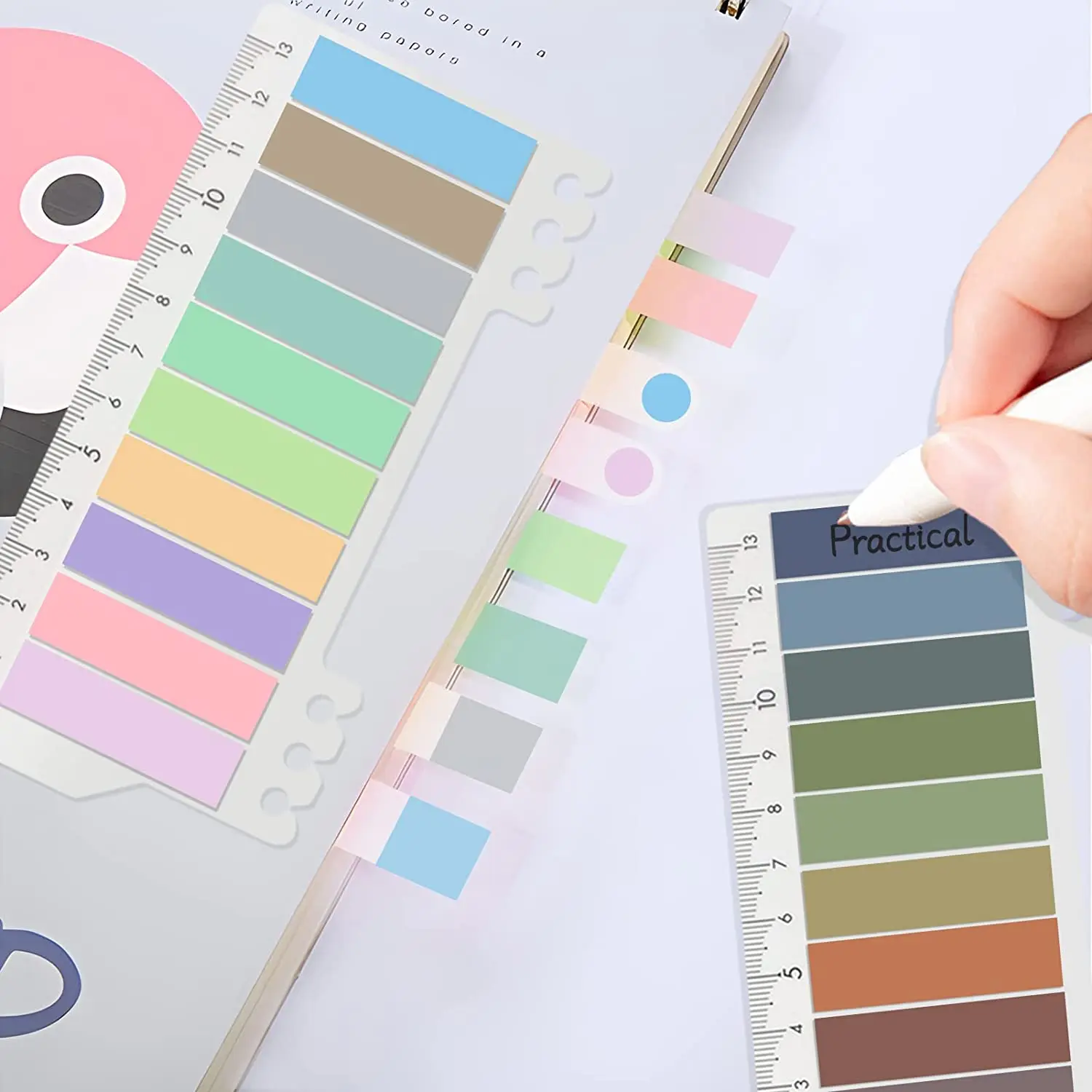 Morandiべたつかないインデックスタブセット、2パックの異なる色3x3インチの透明な粘着ノート、紙、メモ、分類ファイル