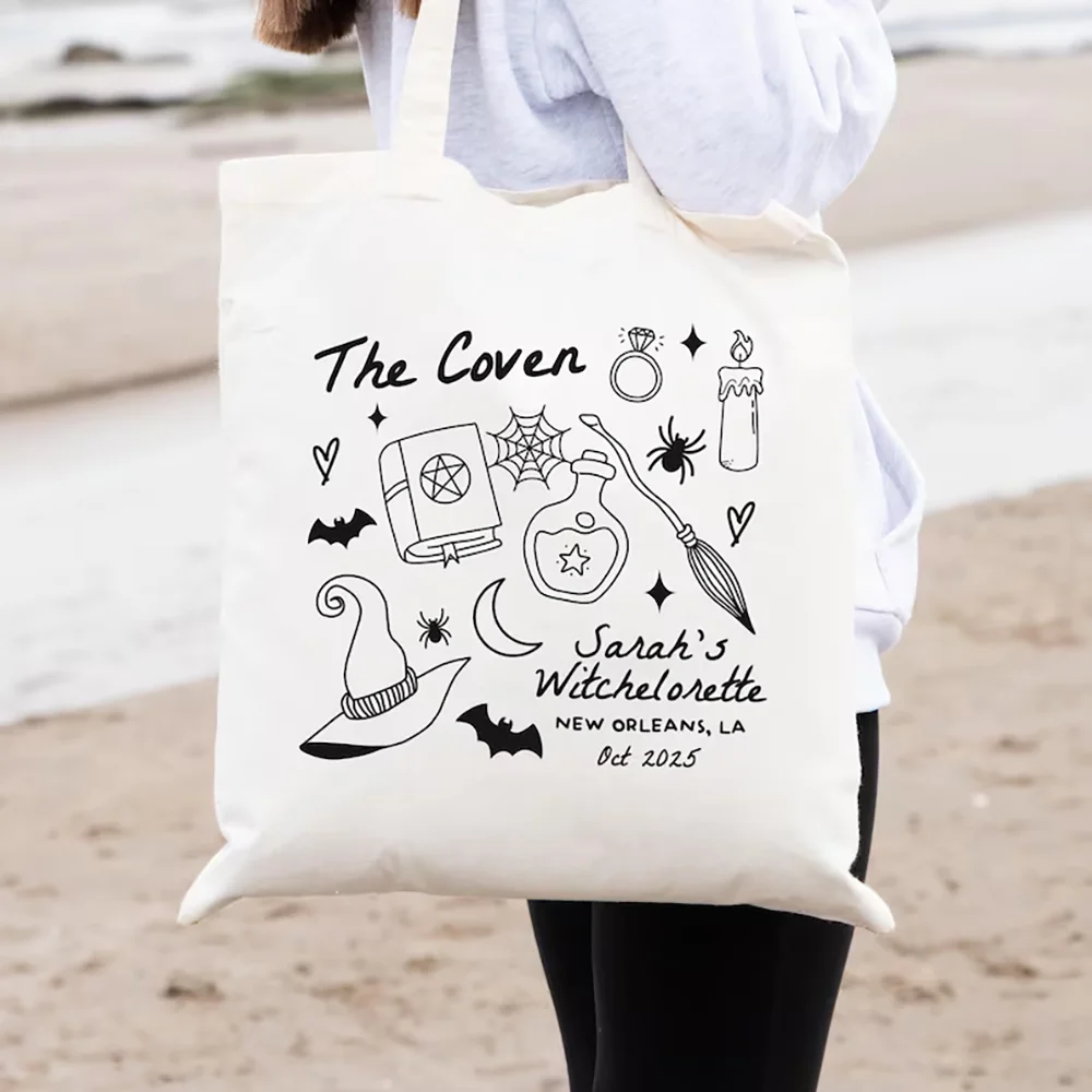 

Custom Coven Bachelorette Tote Bag Witchy Bach Party Decor Supplies Spooky Bach Tote Halloween Gothic Witch Bridal Party Bag