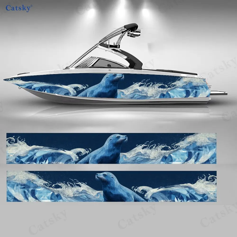 

Vintage Nautical Teal Sea Lion Boat Stickers, PVC Waterproof Vinyl Wrap Decals for Fishing Boats, Durable and Stylish Design