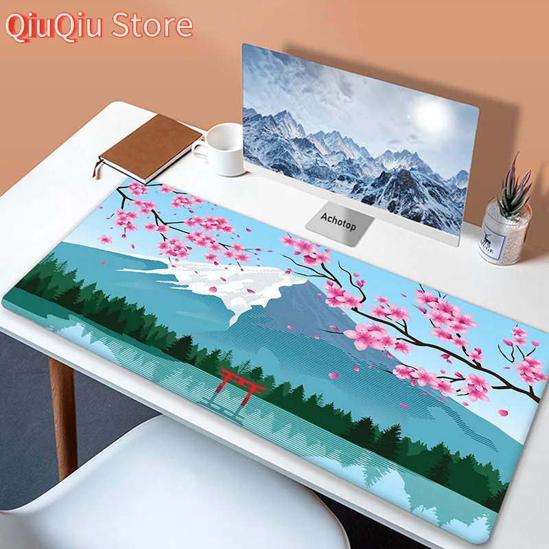 Großes Mauspad, XXL-Computer-Mauspad, japanische Schreinlandschaft, 900 x 400 mm, Tastaturmatte, Tischunterlage, Gamer-Mauspads, Schreibtischunterlage