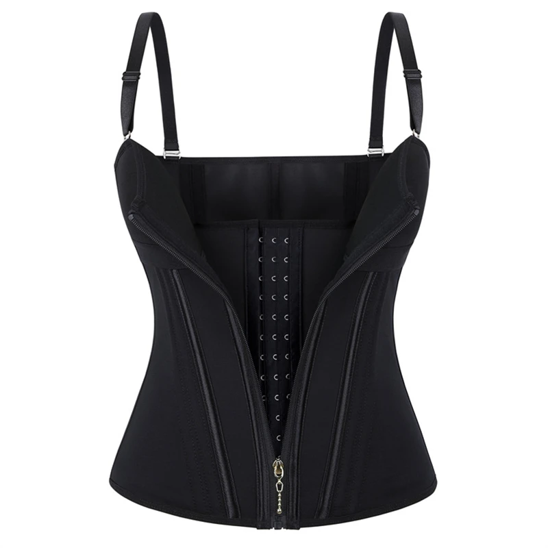 

Black Mesh Fabric Overbust Corset Tops Belly and Waist Cinching Shapewear Reinforced Version Three Row Buckle Bustier Vest