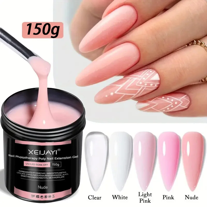 6colors Poly Nail Extension Gel 150g/bottle Professional Builder Nail Gel Clear/White/Pink/Nude UV/LED Soak Off Phototherapy Gel