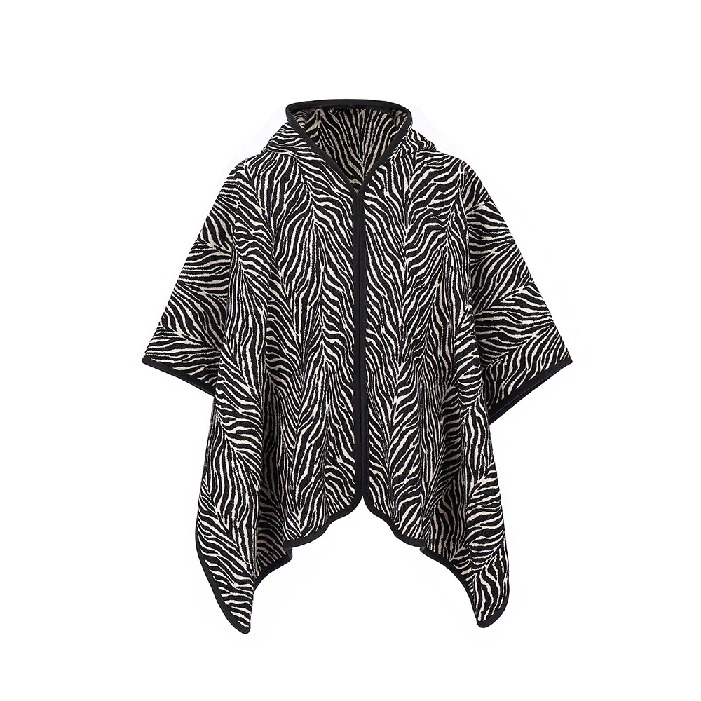 4 Autumn Winter Warm Oversize Zebra Pattern Long Poncho Cape Faux Fur Criss-Cross Streetwear Shawl Cloak Women Loose Overcoat