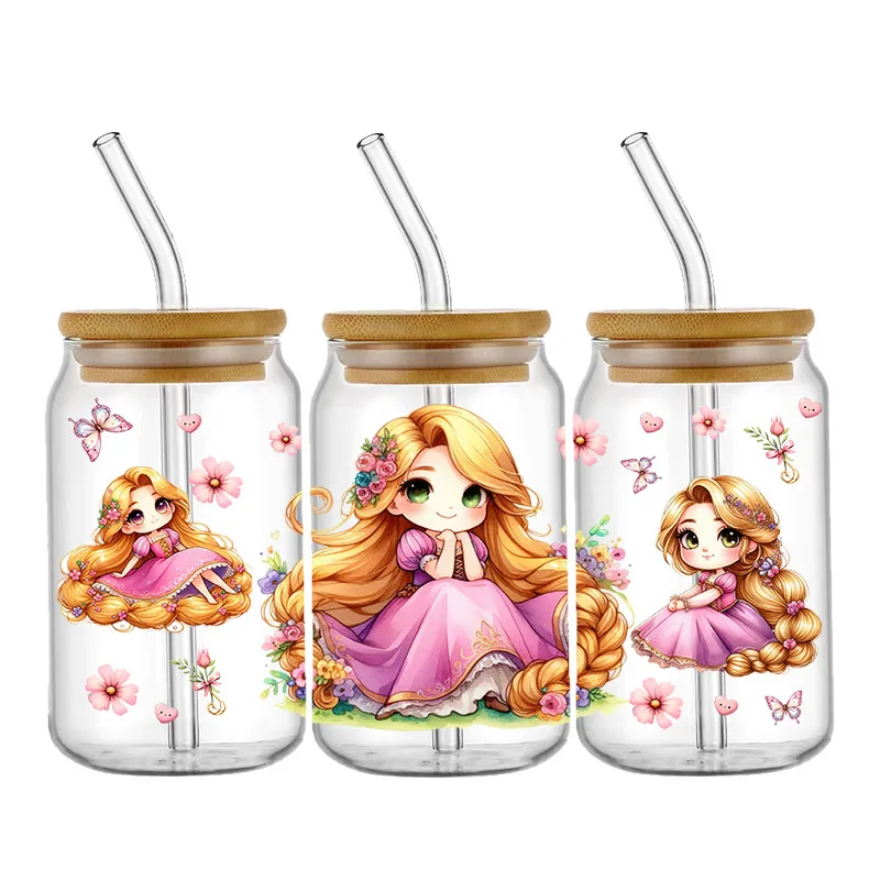 Kawaii UV DTF Cup Wrap Disney Princess Transfers Stickers For 16oz Libbey Shell Pen Can Waterproof Personalize DIY Custom Decals