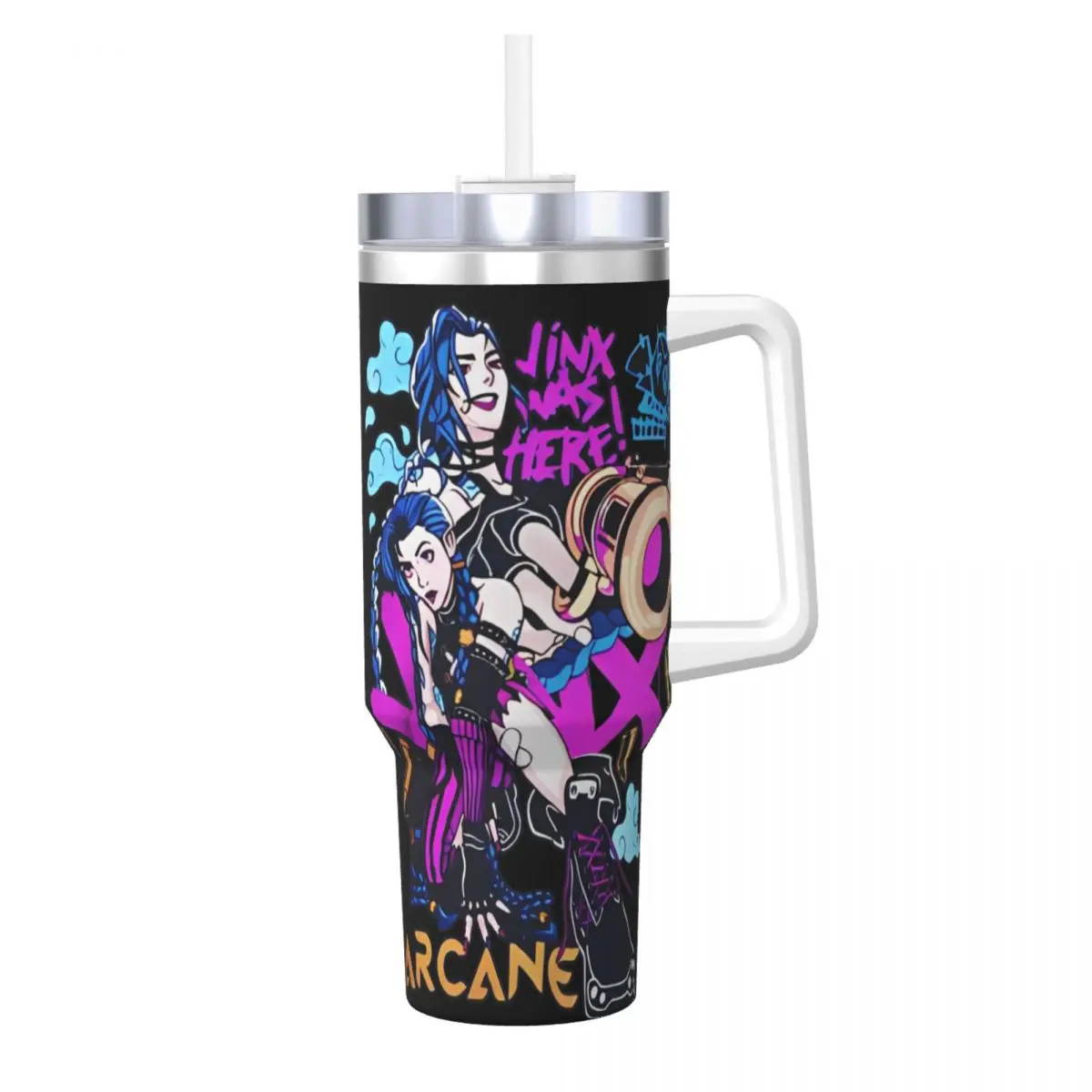 

Автомобильные кружки Jinx из нержавеющей стали с соломинкой Arcane Travel, бутылка для холодной и горячей воды, портативные большие термочашки