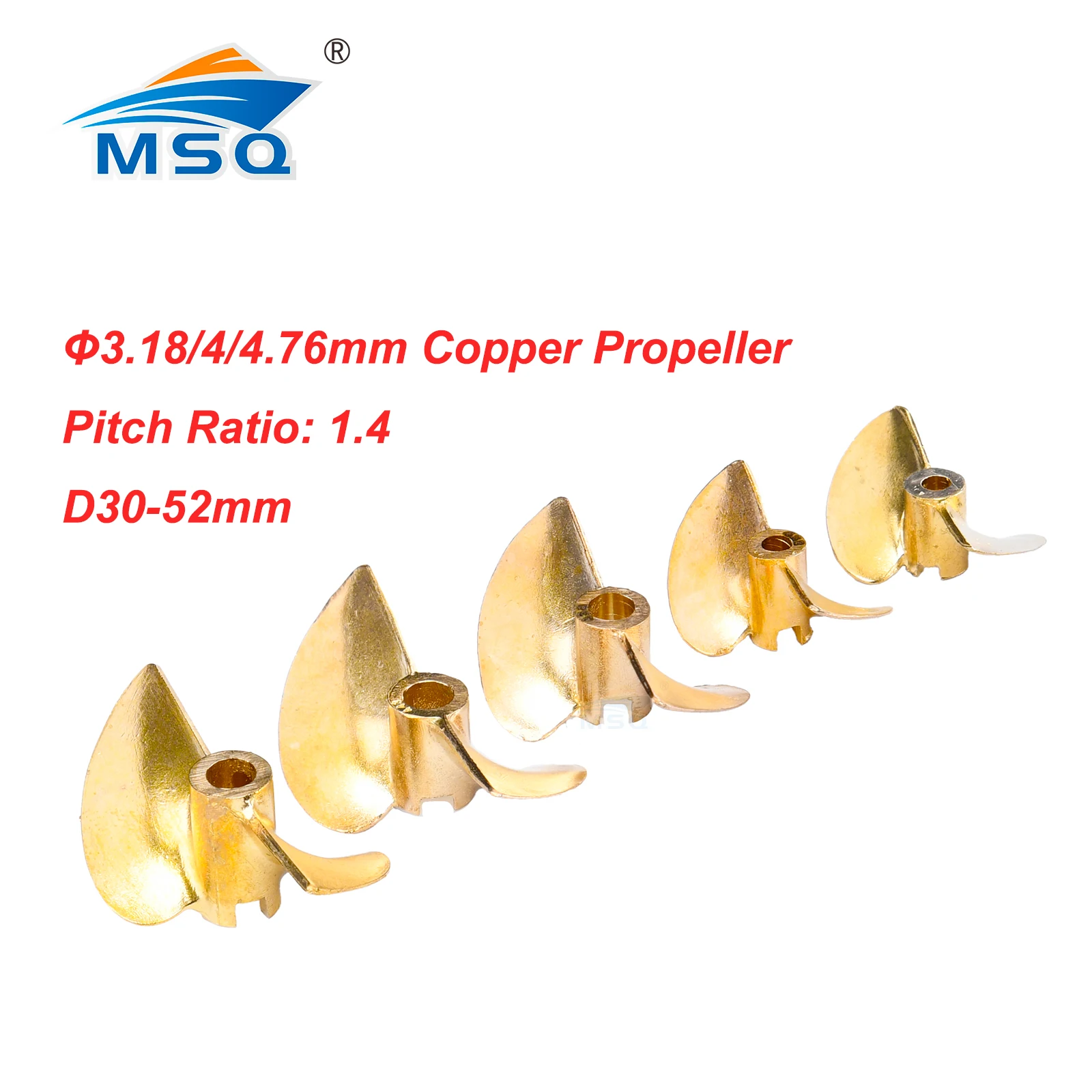 1pc RC Boat 2 blades Copper Propeller D30/32/35/38/40/42/43/48/50/52mm Screw for 3.18/4/4.76mm Prop Shaft