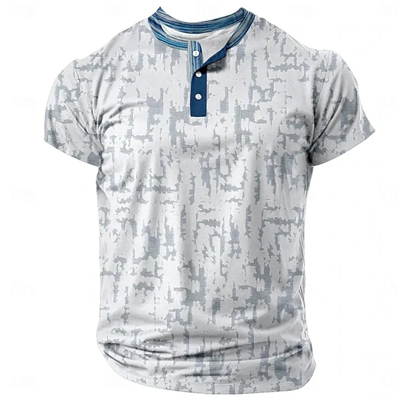 Sommer Herren Pullover Boutique Farbverlauf Bedruckt Atmungsaktiv Knopfleiste Pullover Herrenbekleidung 3D Waffel Kurzarm Mode-Oberteil – Detail 2