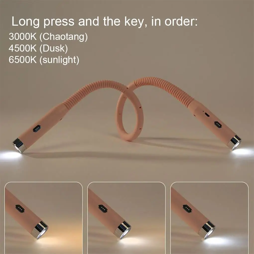 Neck Reading Light Book Flexible Hanging Lightweight Lamp Rechargeable Skin-friendly Book Light Night Run Handsfree Flashlight