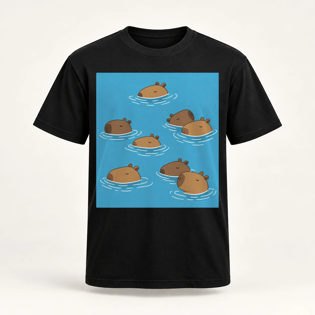 Chill Capybaras Floating in Water – Cute Relaxing Capybara Illustration Premium Women T-Shirt