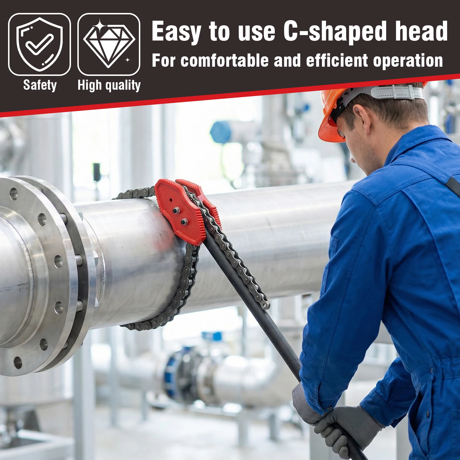 

64in Heavy-Duty Chain Wrench W/ 56.7in Chain Length Heavy Duty Chain Plumbing Tool for 2-12in Pipe Diameters Installation Repair