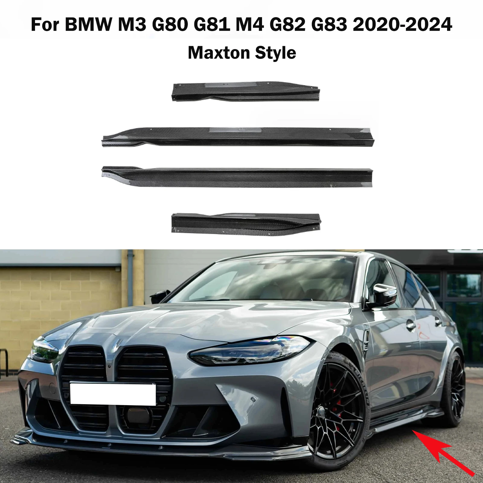 Side Skirt Rocker Panels Maxton Style Spoiler Splitter Accessories Body Kit For BMW M3 G80 G81 M4 G82 G83 2020-2024 Carbon Look