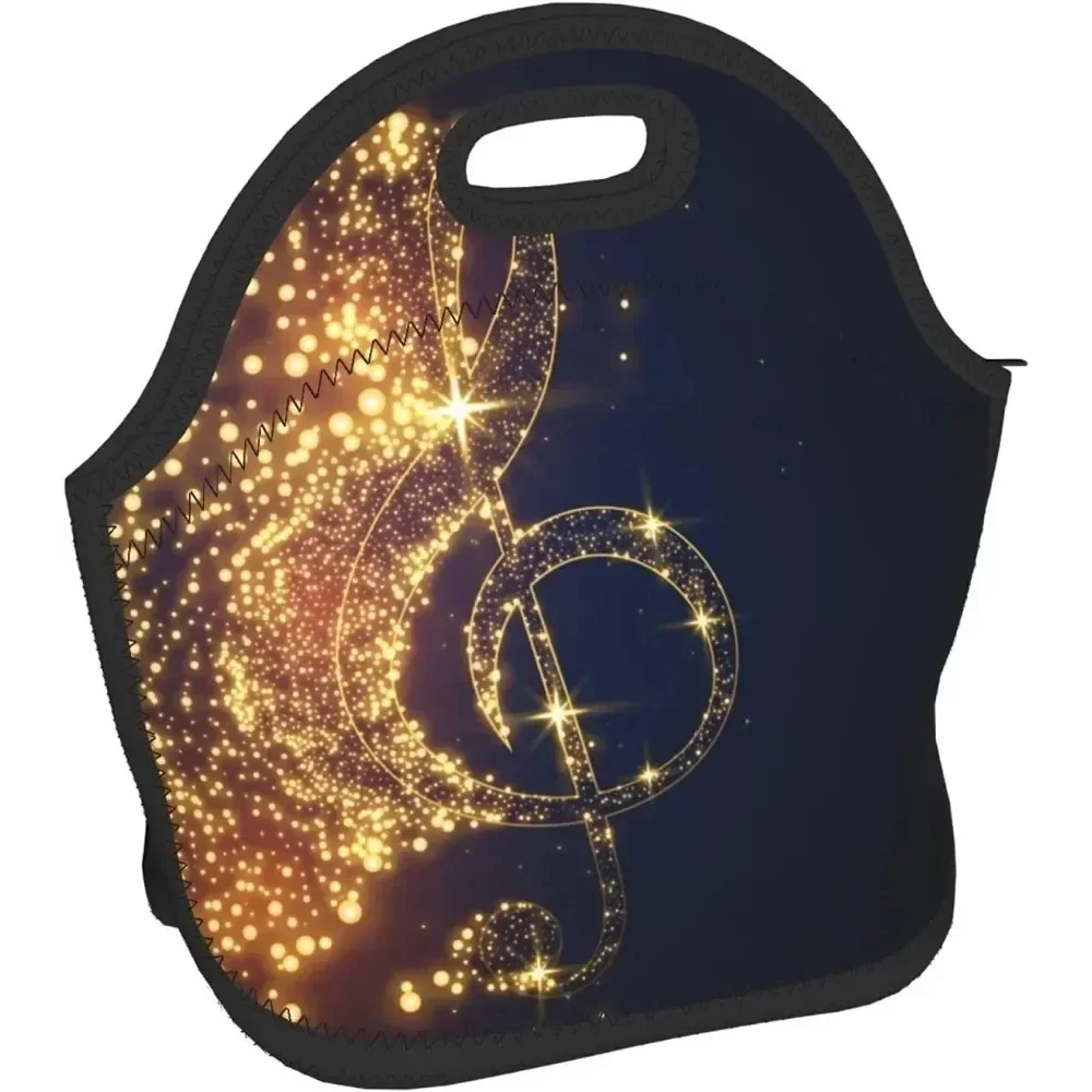 

Gold Musical Note Neoprene Lunch Bag/Lunch Box/Lunch Tote/Picnic Bags Insulated Cooler Travel Organizer