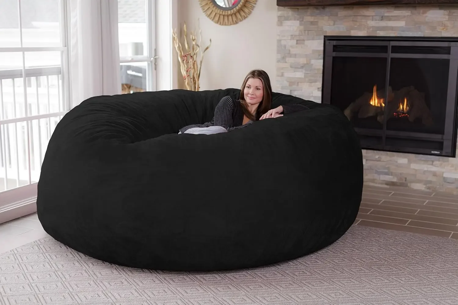 Bean Bag Chair: Giant 8' Memory Foam Furniture Bean Bag - Big Sofa with Soft Micro Fiber Cover - Black