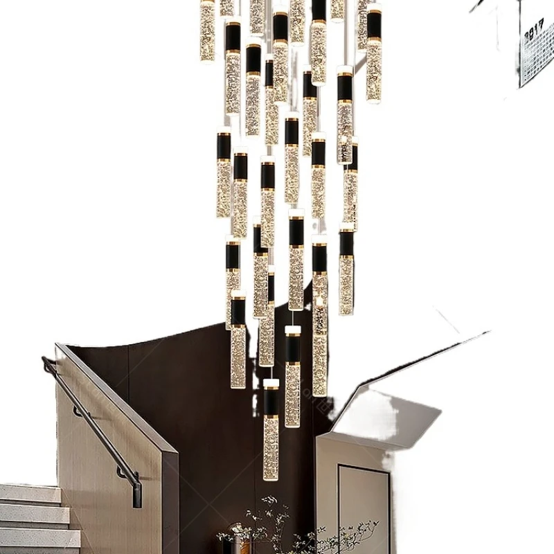 

Villa revolving staircase chandelier empty crystal chandelier 2025 new modern light luxury duplex building