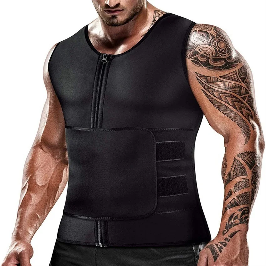 Men Neoprene Slimming Sauna Suit Zipper Body Shaper Vest Corset Tummy Control Waist Trainer Workout Fitness Gym Weight Loss Top