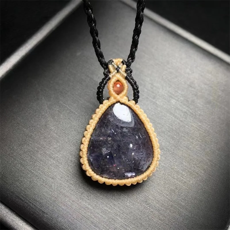 

Natural Cordierite Teardrop Woven Pendant Necklace Cute Female For Women Trendy irregularity Chain Wedding Jewelry Gift 1PCS