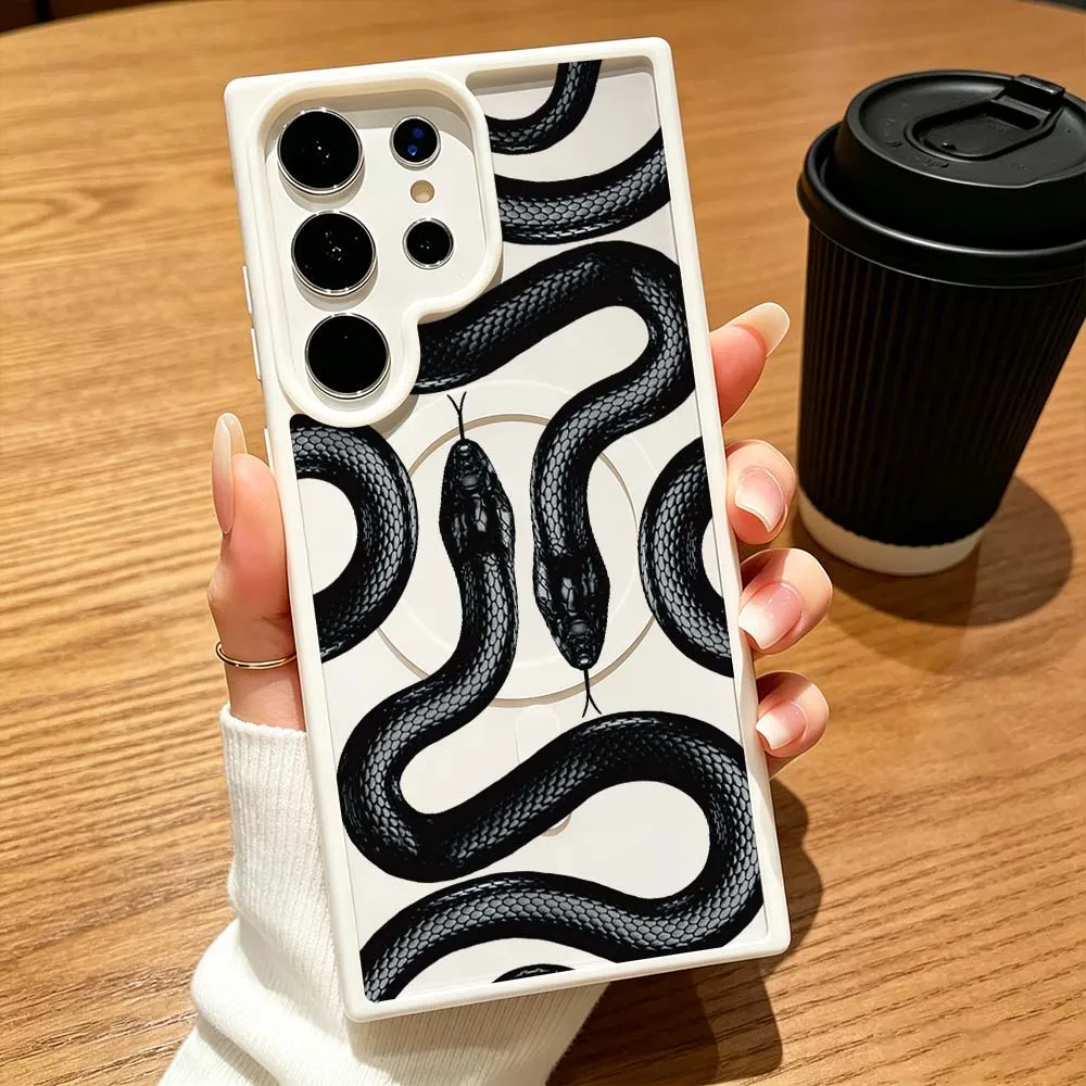New Snake-Patterned Wireless Charge Magnetic Magsafe For Samsung Galaxy S26 S25 S24 S23 S22 FE Ultra Plus Phone Case