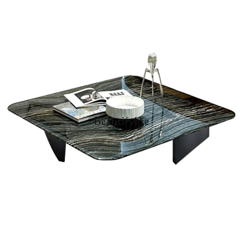 

LJYModern Light Luxury Natural Luxury Stone Coffee Table Italian Style Living Room Light Luxury Square Tea Table
