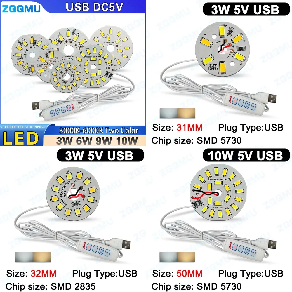 

USB LED Light Board DC5V 3W 6W 9W 10W 18W Dual Color Warm White SMD 2835 5730 Dimmable DIY PCB Lamp Strip Beads for Home Decor