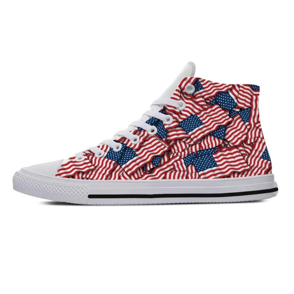

Hot Summer Summer Woman Man Powerful America Breathable Lightweight Sneakers Board Shoes Quality High Help USA Flag Canvas Shoes