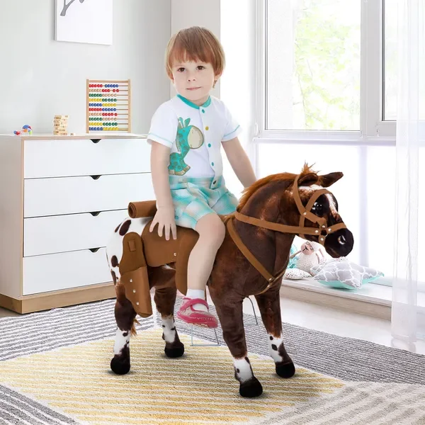 Caballo para niños pequeños de 3 a 5 años, con sonido realista, caballo de peluche de juguete para niños con relleno, tacto suave, marrón
