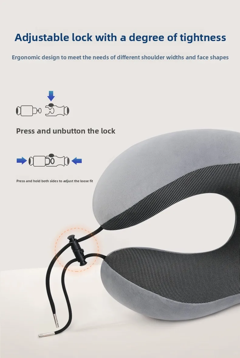 U-förmiges Reise-Nackenkissen aus Memory-Schaum, Nackenstütze, Massage, Flugzeug-Schlafkissen, ergonomische Kopfstütze – Detail 10