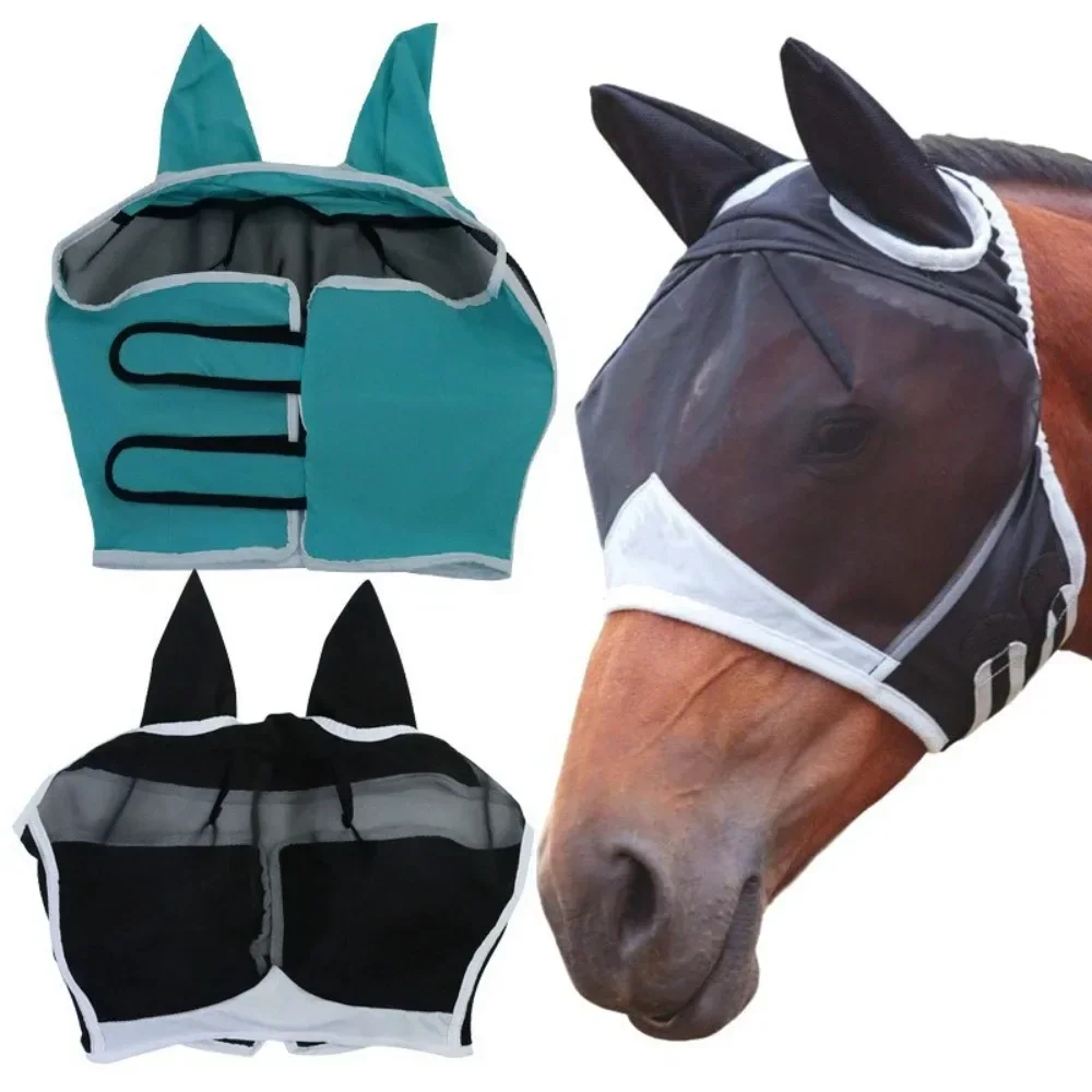 Horse Fly Mask with Ears, Breathable Mesh Equine Fly Protection Mask, Anti-Mosquito UV Protection Horse Face Cover for Summer