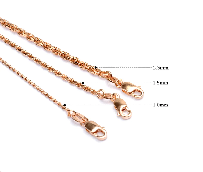 Solid Italian 925 Sterling Silver Rose Gold Plated Twisted Link Rope Chain Necklace