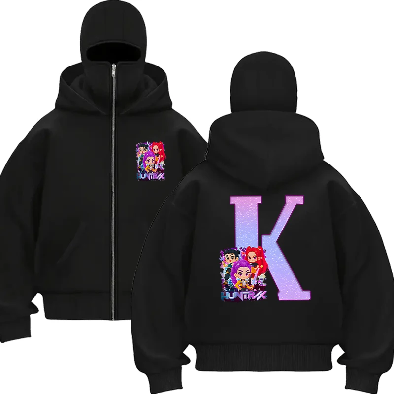 جديد 2025 كنزات نسائية Kpop Demon Hunters بسحاب وقلنسوة A-Z 26 أبجدية شتوية وخريفية للسيدات هيب هوب بأكمام طويلة مع قلنسوة