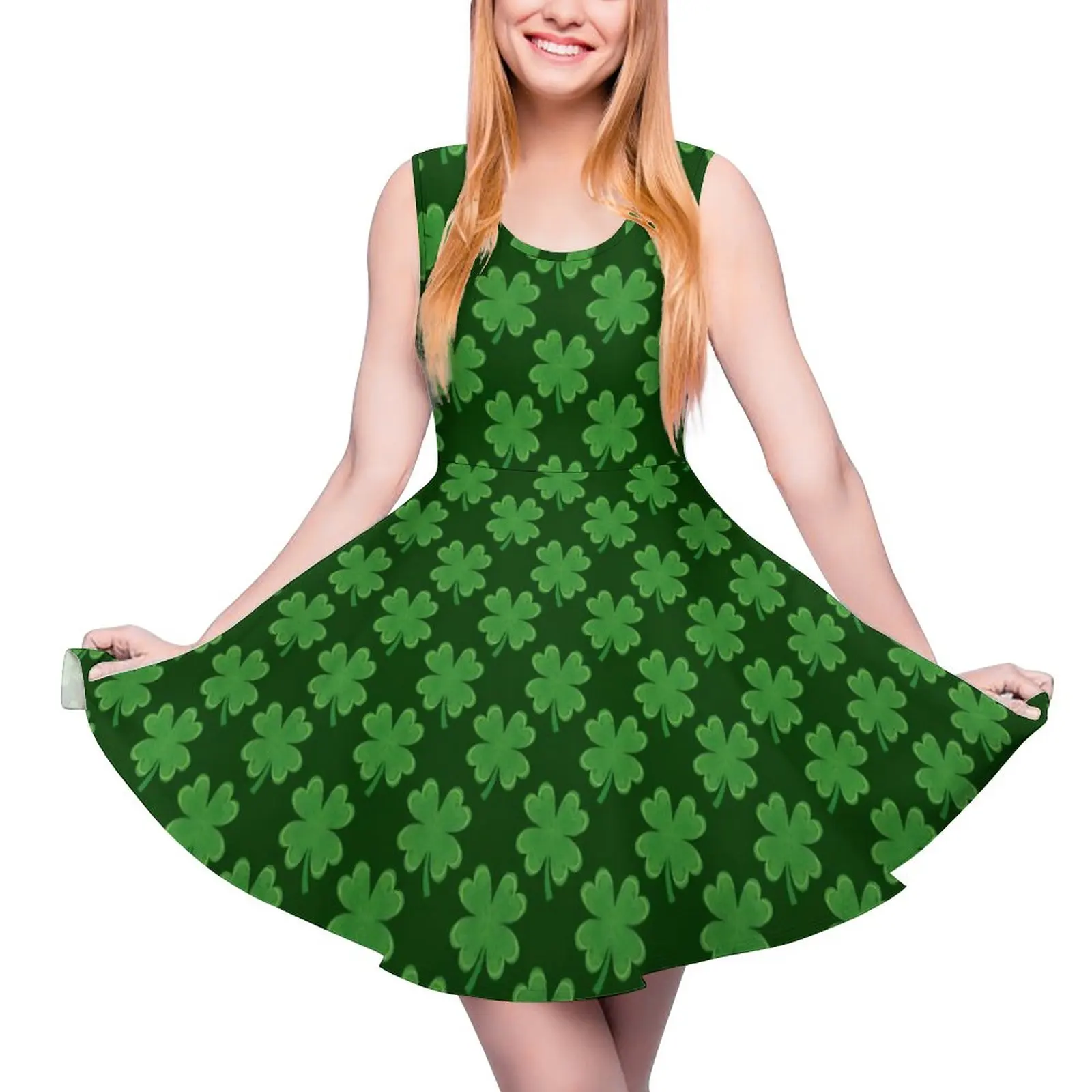 Leaf Clover Shamrock Dress Saint Patricks Day Modern Dresses Sleeveless Aesthetic Oversized Skate Dress Female Design Vestidos