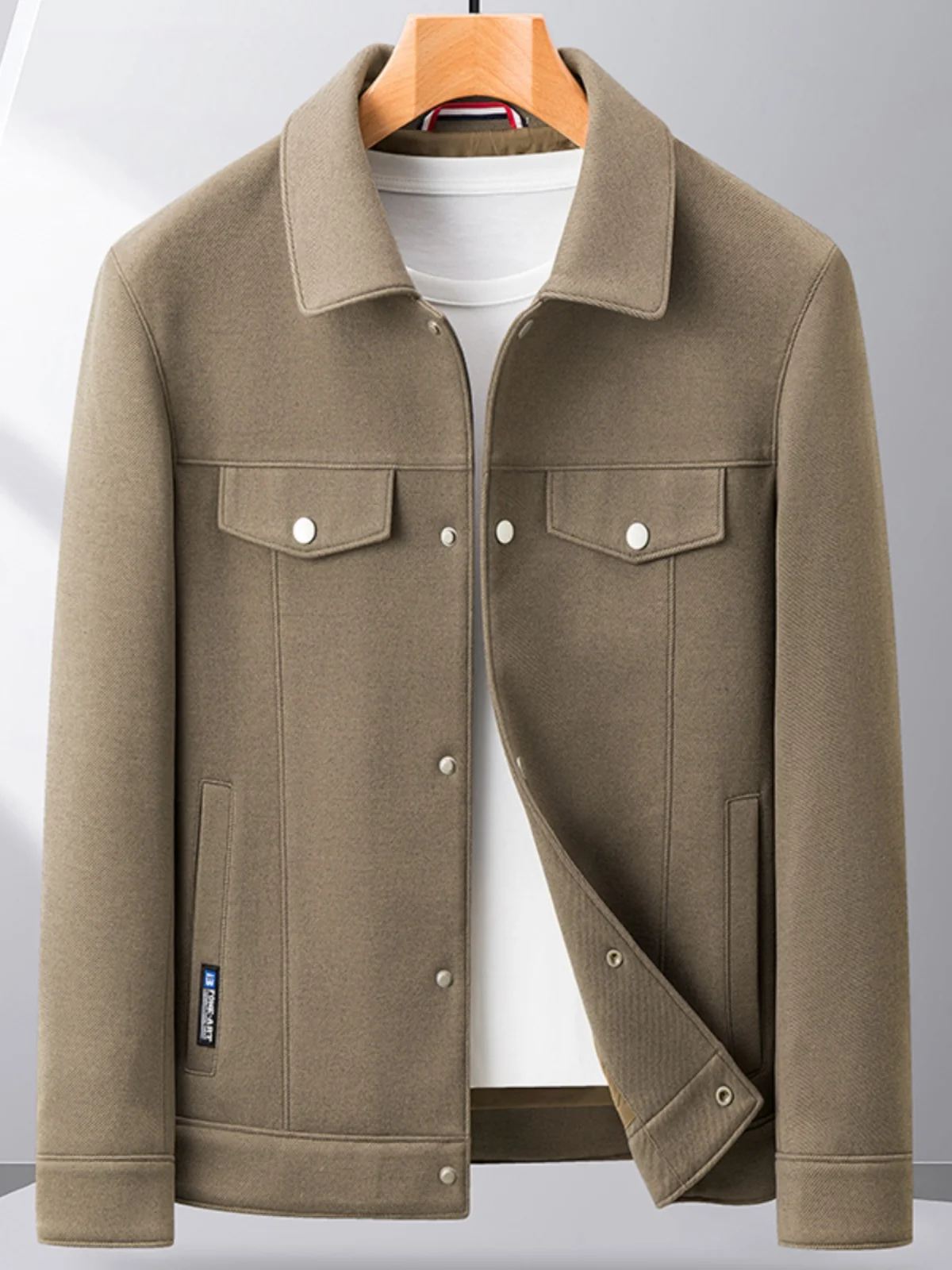 

Мужское осеннее шерстяное пальто с воротником-стойкой на пуговицах, модное, для города, с длинными рукавами, приталенное, из смесового полиэстера