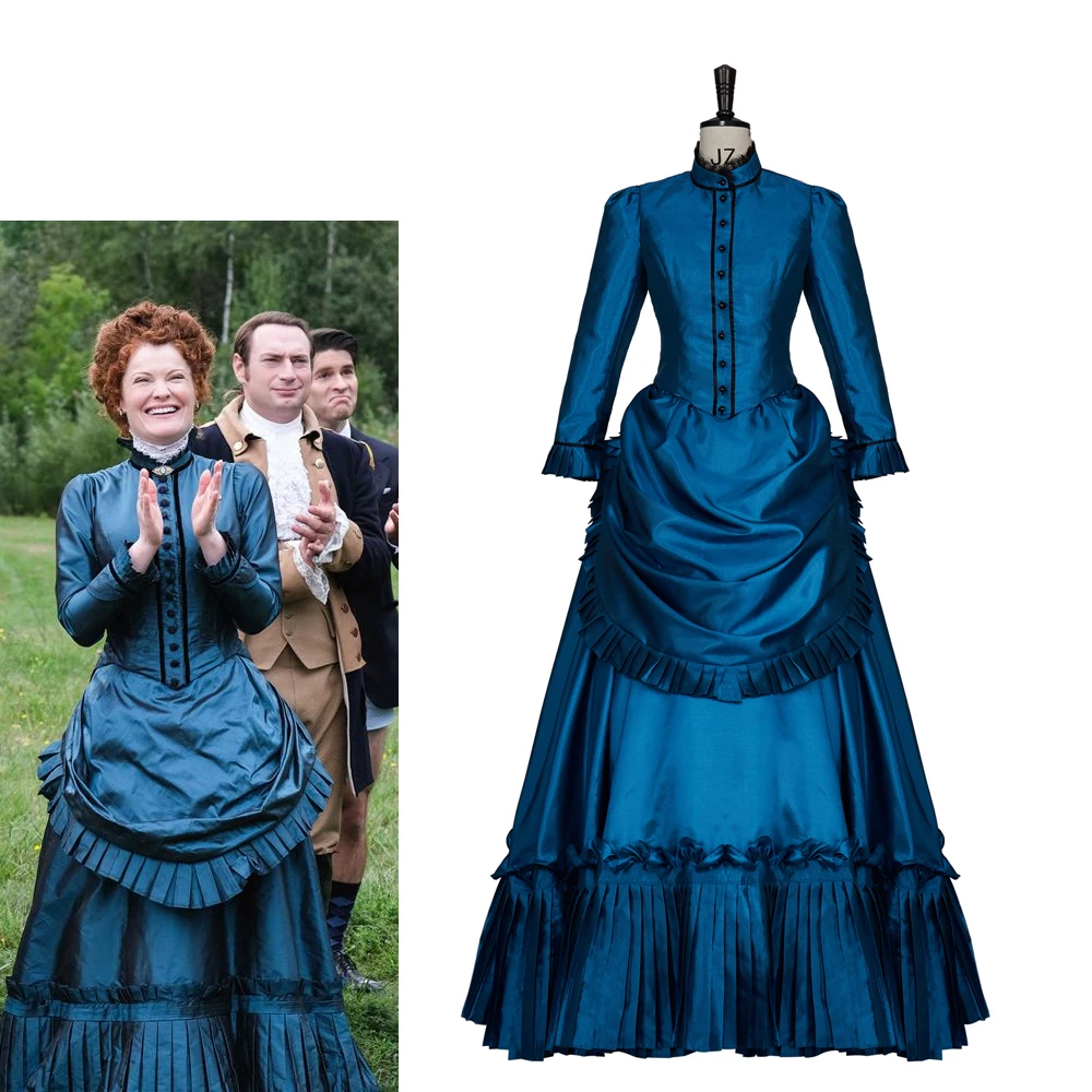 

Ghosts Hetty Cosplay Costume Women's Vintage Blue Top and Skirt Uniform Bustle Gown Dress Civil War Halloween Party Outfits